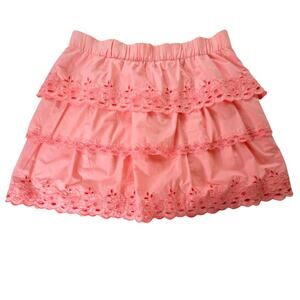 J Crew EUC Tiered eyelet flower embroidered mini skirt 6 orange Coral pink